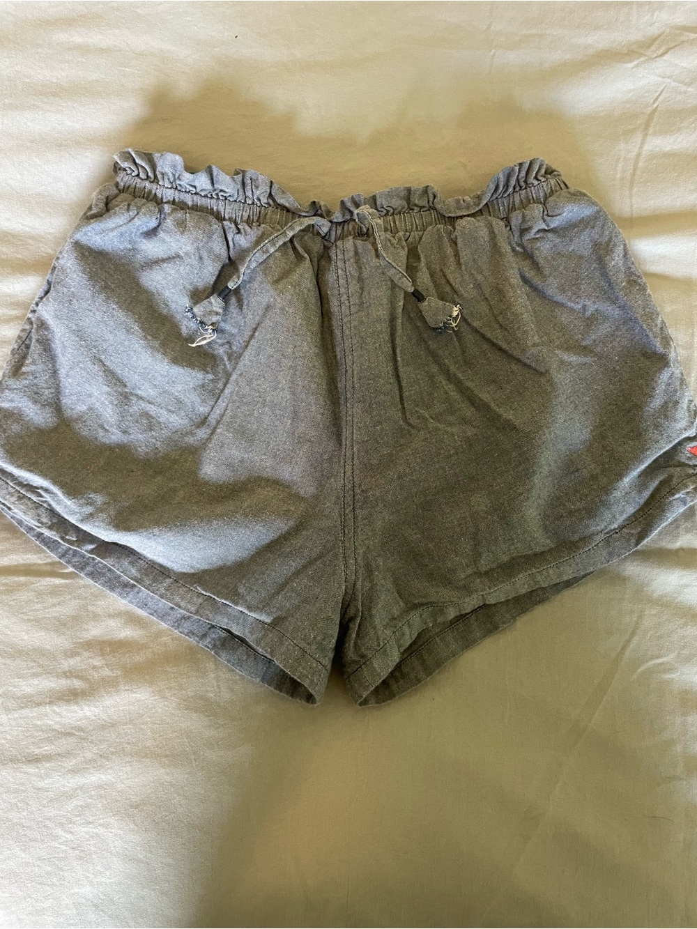 Pink Chicken Chambray Ruffle-Waist Drawstring Shorts